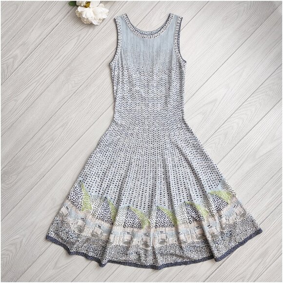 Knit Maxi Dress Beach Umbrella Polka Dots Pale Blue Sleeveless Stretch S Nic+Zoe - Picture 8 of 12